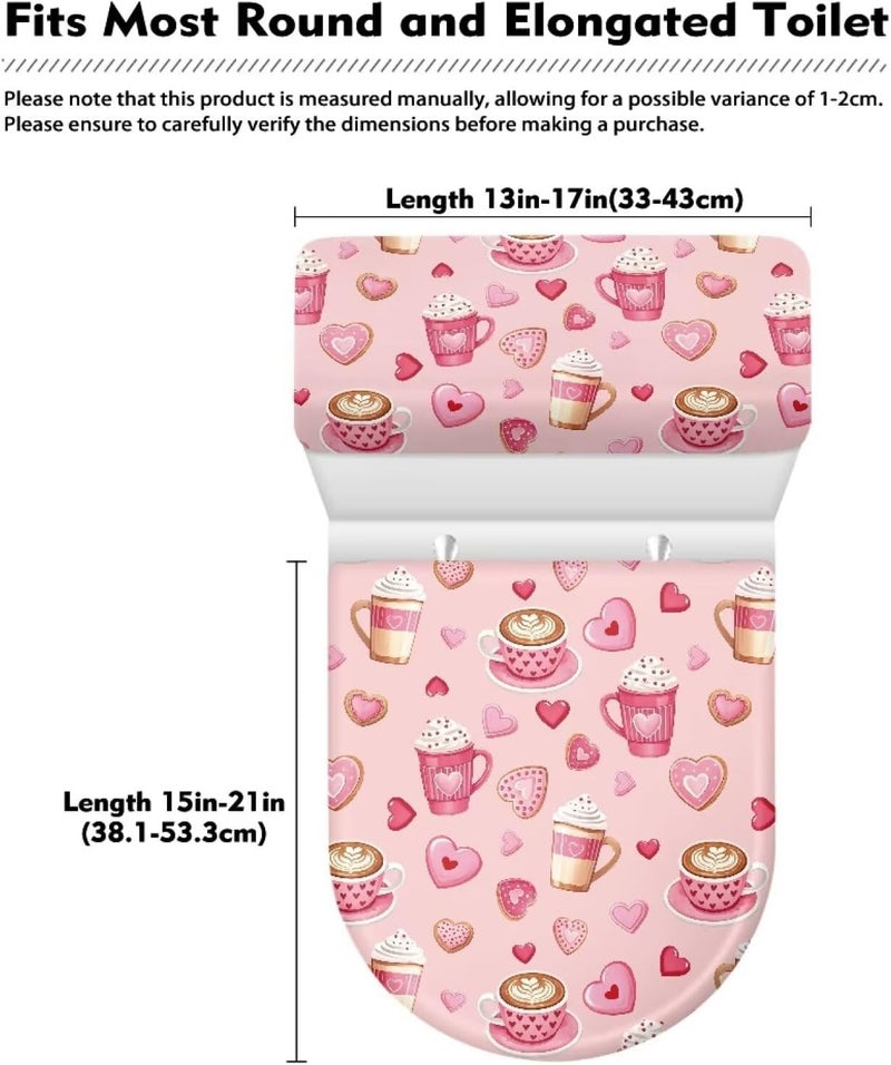 CREAMIC Pink Heart Coffee Toilet Lid Tank Cover for Bathroom with Elastic Bottoms 2Pcs Toilet Seat Cover and Tank Lid Covers Stretch for Home Bathroom Decoration Accessories Decor - Image 5